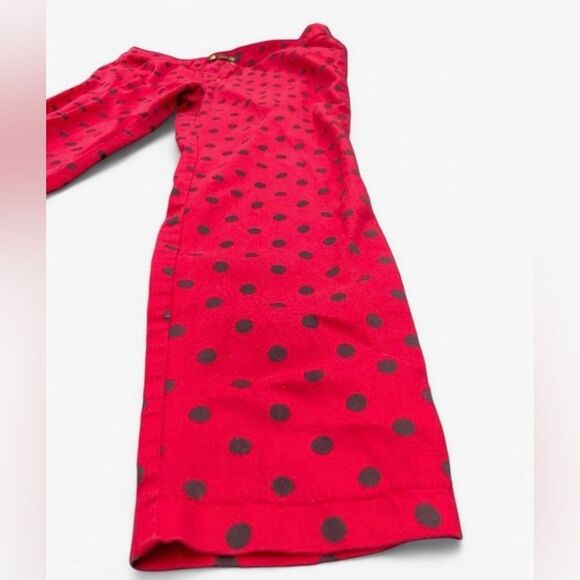 Stylish Red Polka Dot Straight Leg Jeans - Picture 2 of 7